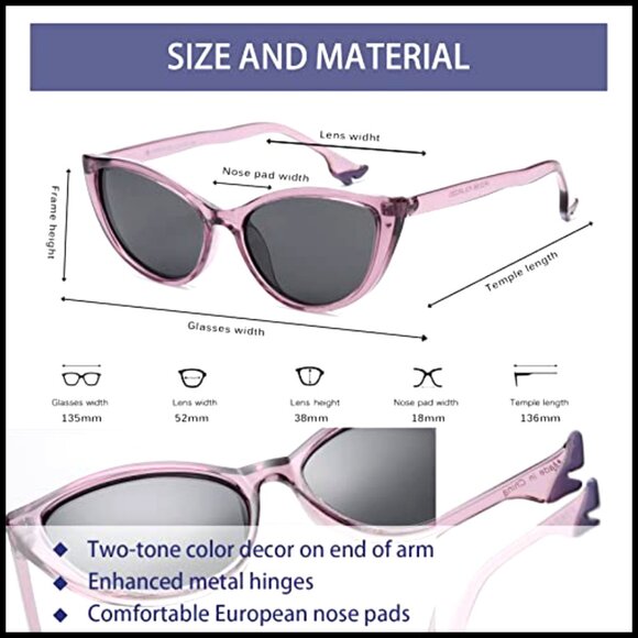 Polarized Cat Eye Sunglasses Slim Fit UV Protection Retro Style